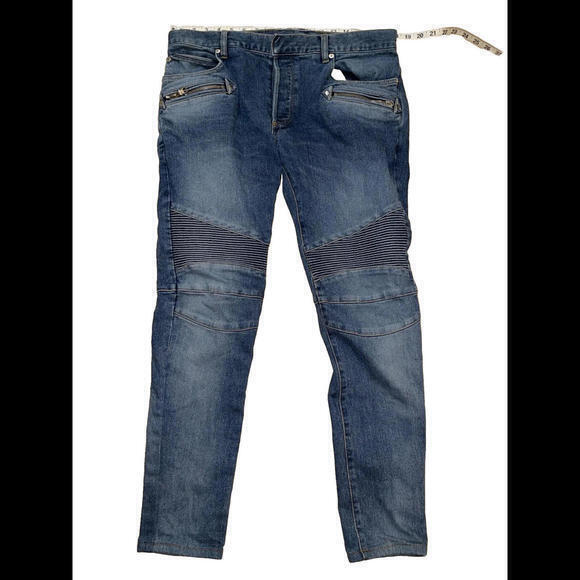 Balmain Paris - Biker Ribbed Blue 36x29 Made In Japan‎ Buttoned Fly - Picture 1 of 12